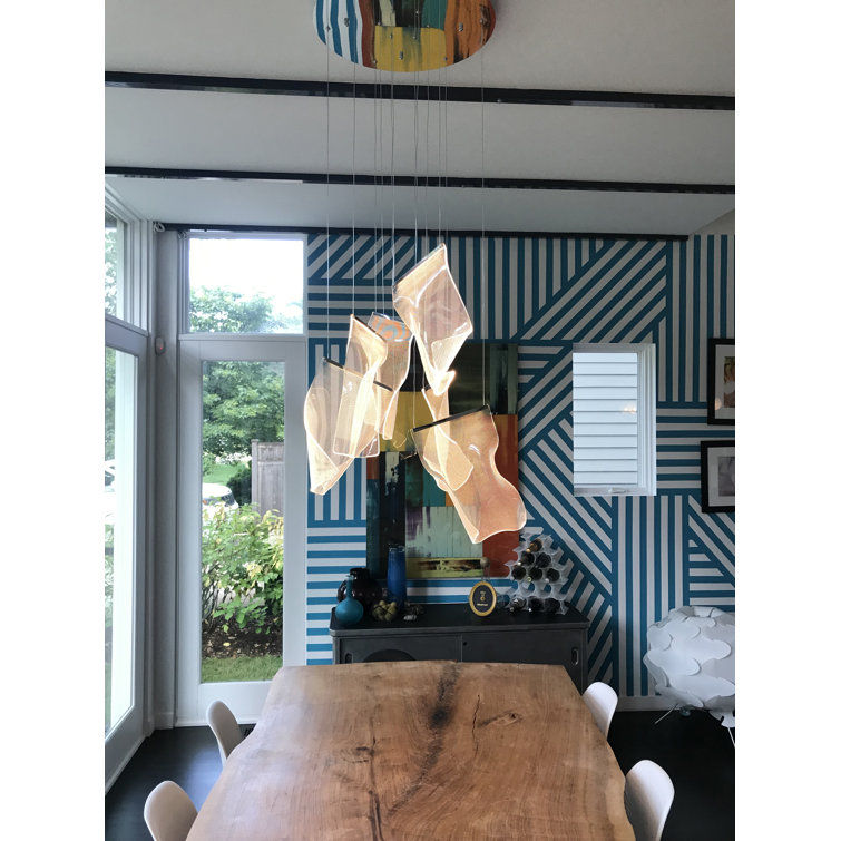 Polished Chrome LED Multi-Light Pendant with Patterned Acrylic