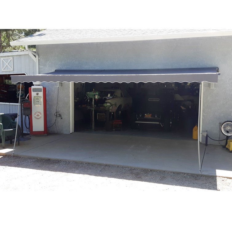 Gray Motorized Retractable Patio Awning with White Frame, 20' x 10'