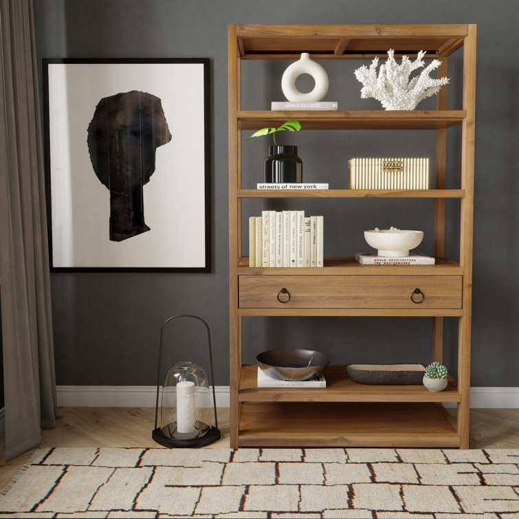 Adjustable Lark 70'' Black Wood Bookcase with Metallic Accents
