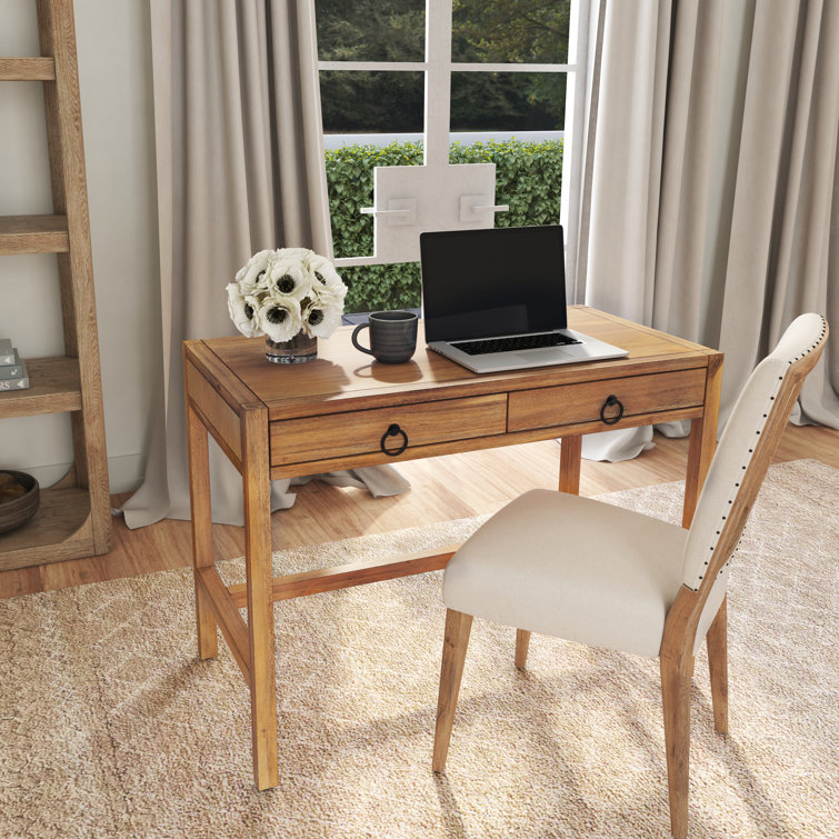 Elin 116'' Natural Wood Writing Desk with Drawers