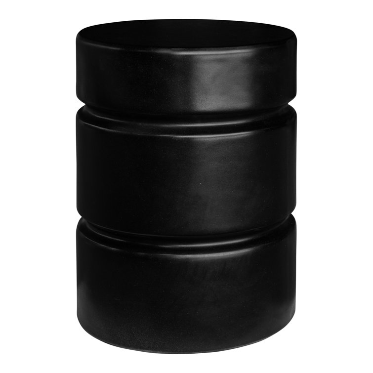 Black Round Concrete Drum End Table