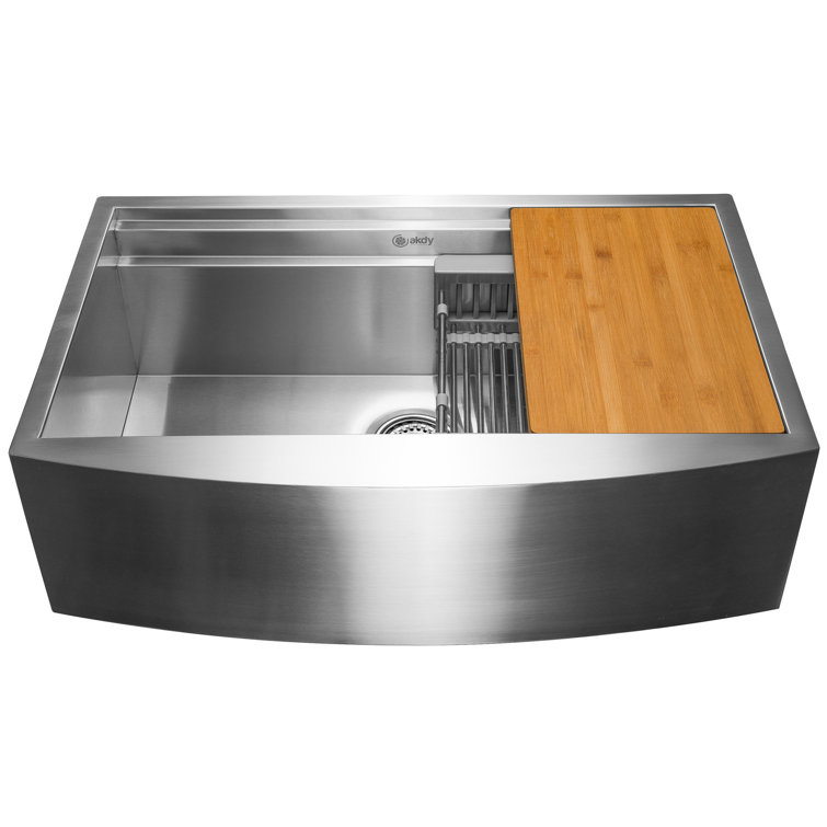 33-Inch Brushed Stainless Steel Farmhouse Workstation Sink
