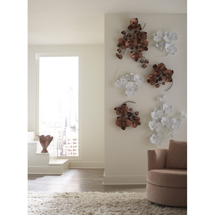 White Metal Orchid Sprig Wall Sculpture