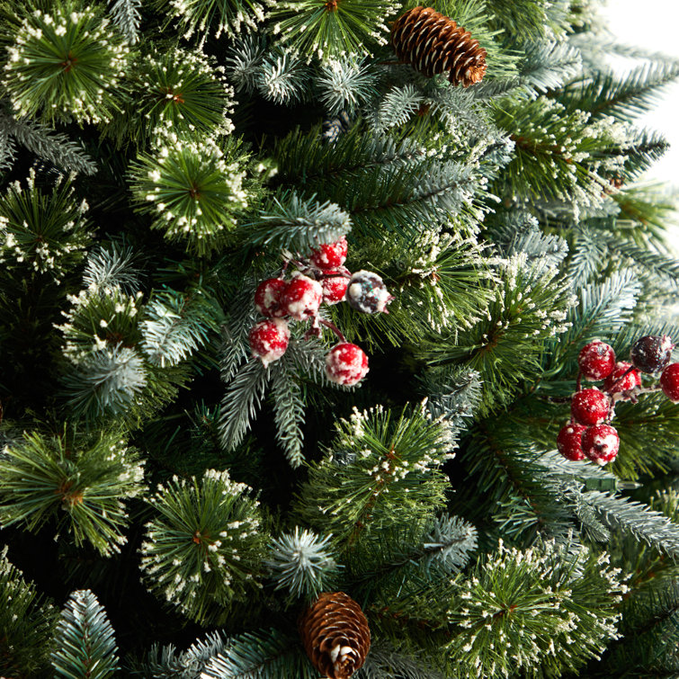7.5' Snow Tipped Aspen Spruce Prelit LED Christmas Tree with Berries and Pinecones