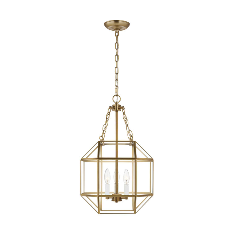 Satin Brass Geometric Pendant with Clear Glass Shade