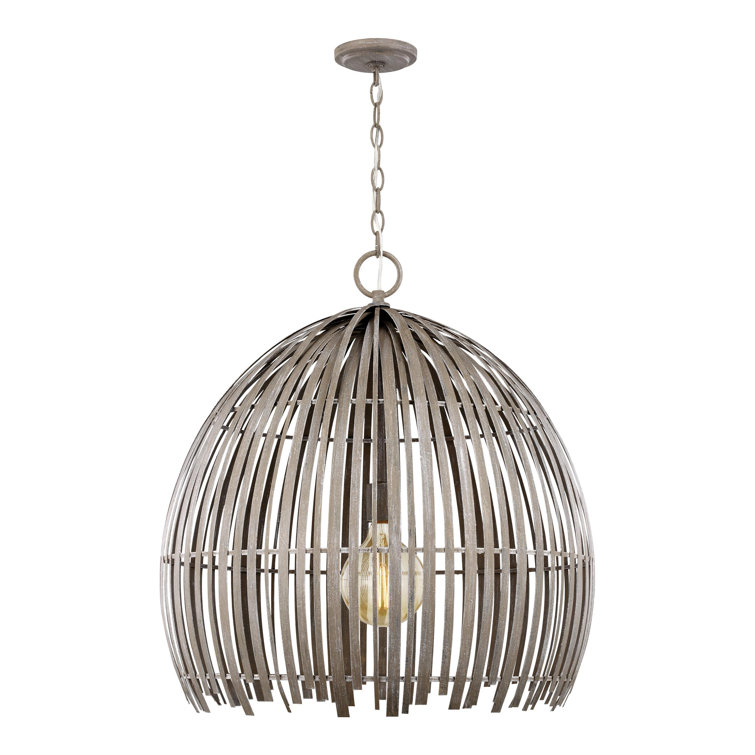 Hanalei Black LED 1-Light Indoor/Outdoor Pendant in Washed Pine