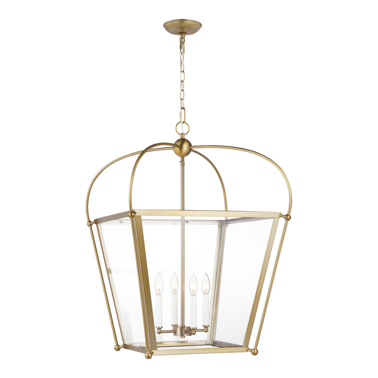 Charleston 4-Light Satin Brass Indoor Pendant with Glass Panels