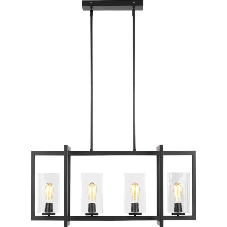 Midnight Black and Clear Glass 4-Light Island Pendant