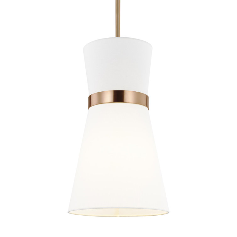Clark 9.75" Satin Brass and White Linen Pendant Light
