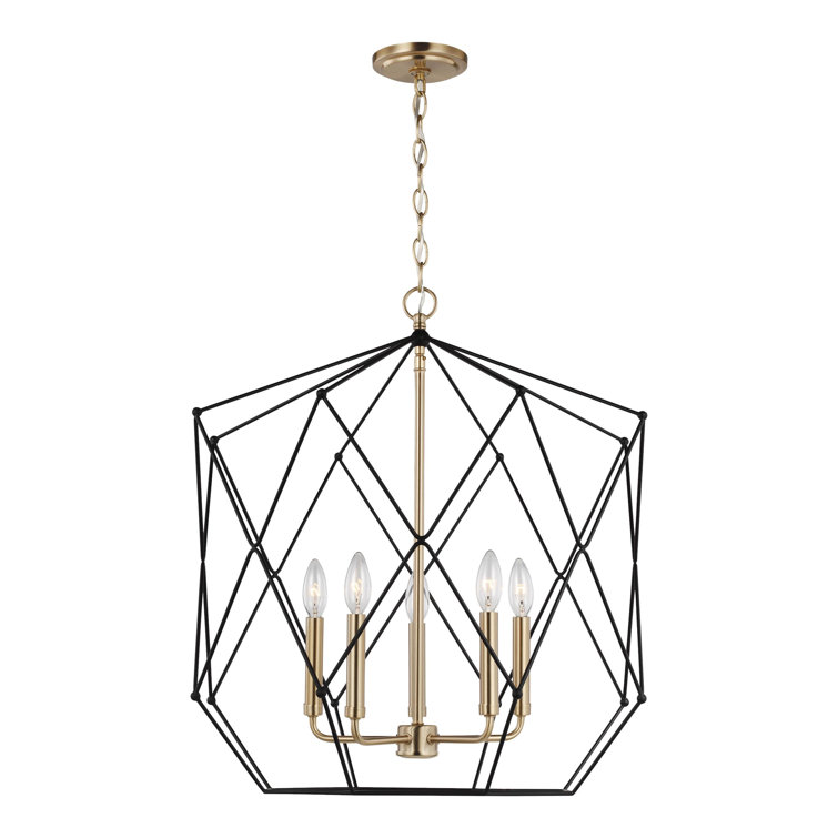 Zarra Satin Brass 5-Light Contemporary Lantern Chandelier