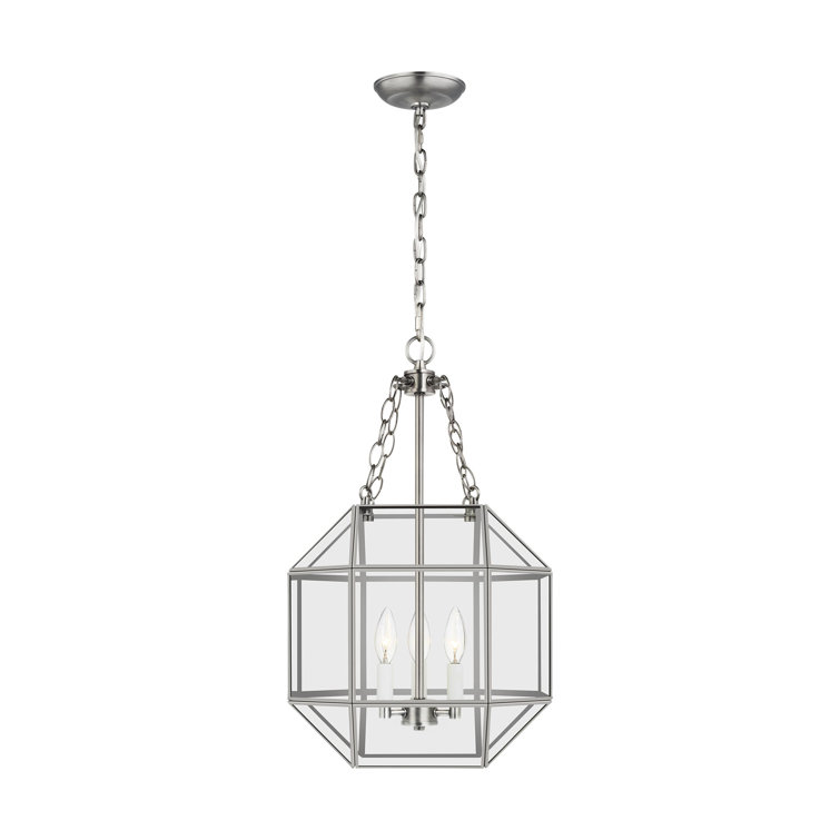 Satin Brass Geometric Pendant with Clear Glass Shade