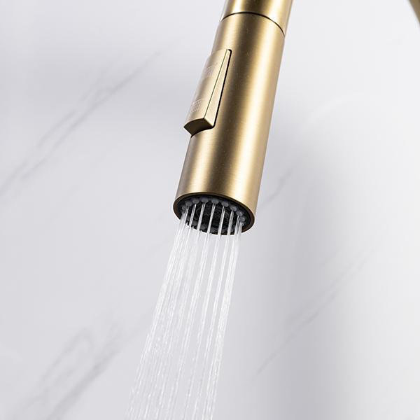 Satin Brass Modern Kitchen Faucet with Pull-down Spray