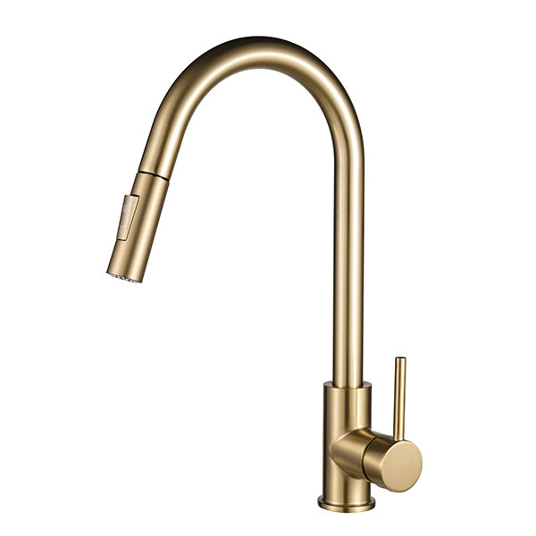 Satin Brass Modern Kitchen Faucet with Pull-down Spray