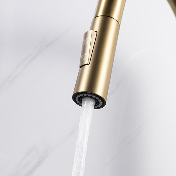 Satin Brass Modern Kitchen Faucet with Pull-down Spray
