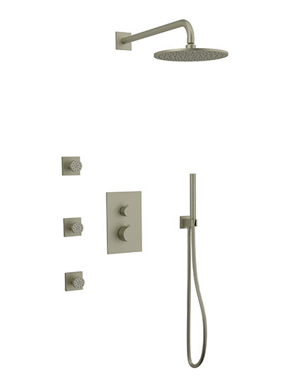 Brushed Nickel Multi-Head Square Wall Mounted Shower Set