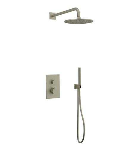 Brushed Nickel Multi-Head Square Wall Mounted Shower Set