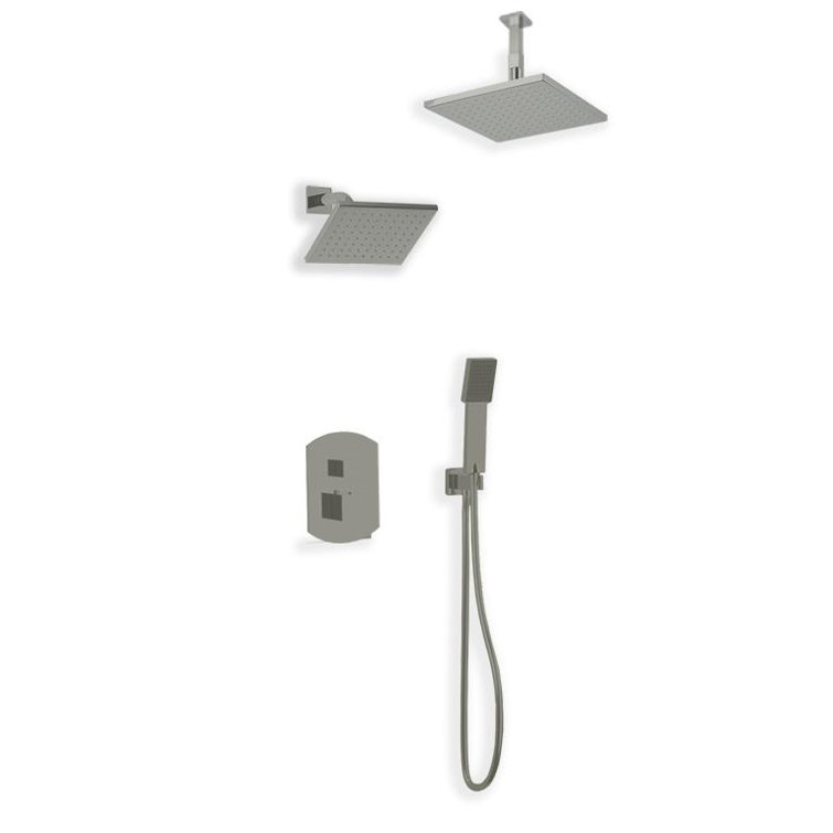 Brushed Nickel Multi-Head Wall and Ceiling Mounted Shower System
