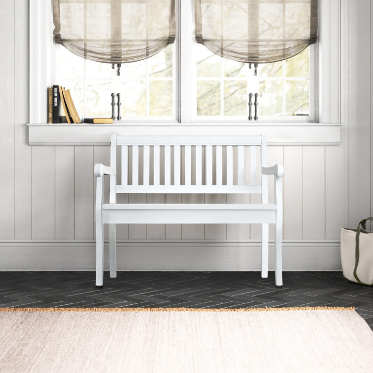Weathered White Acacia Wood Upholstered Storage Bench