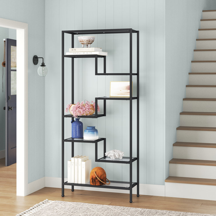 Sloane 83'' Matte Black Modern Glass Etagere