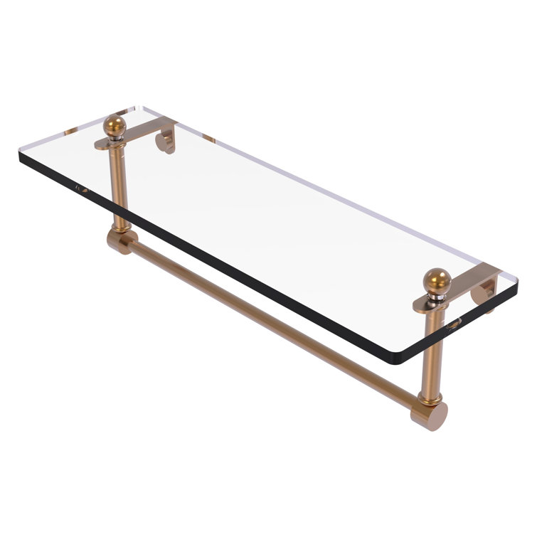 16" Brushed Bronze Glass Wall Shelf with Towel Bar
