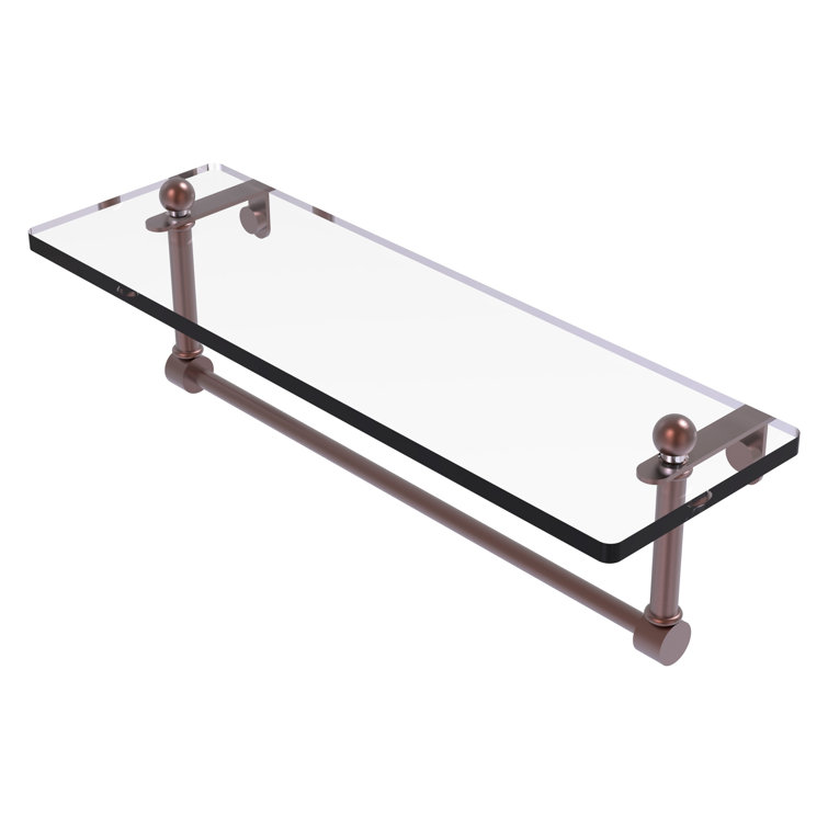 Antique Copper Glass Wall Shelf with Towel Bar