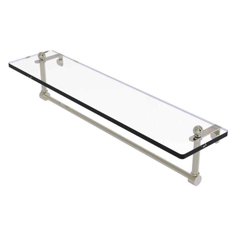 Polished Nickel 22" Glass Wall Shelf with Towel Bar