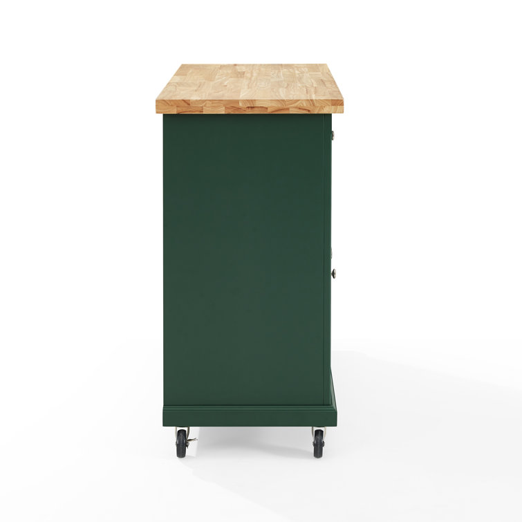 Emerald Green Birch Wood Kitchen Island Cart with Storage