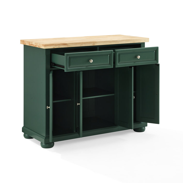 Emerald Green Birch Wood Kitchen Island Cart with Storage