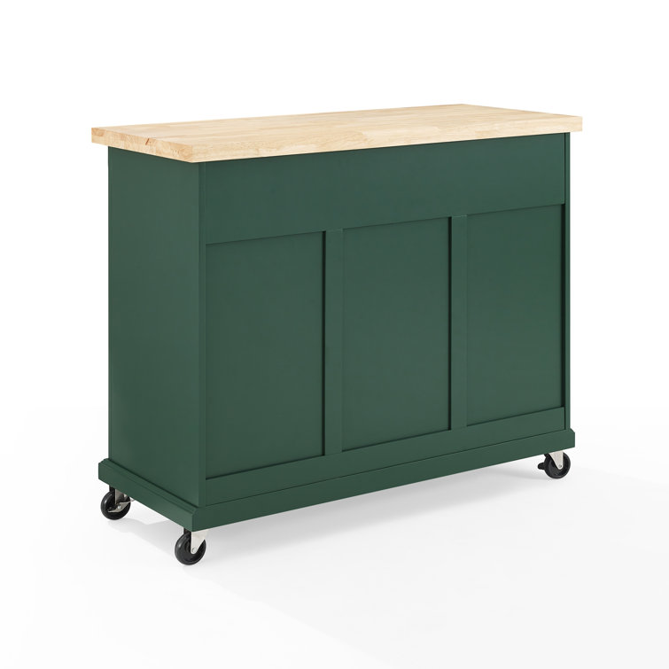 Emerald Green Birch Wood Kitchen Island Cart with Storage