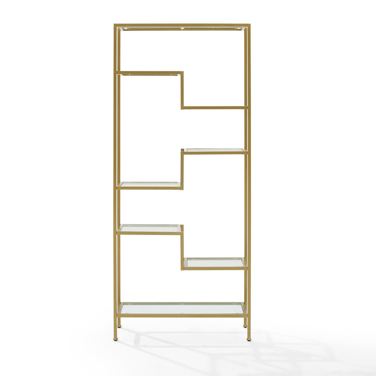 Sloane Gold Steel Geometric Etagere with Glass Shelves