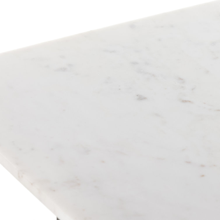 Contemporary Marlow Square End Table in Polished White Marble and Raw Black