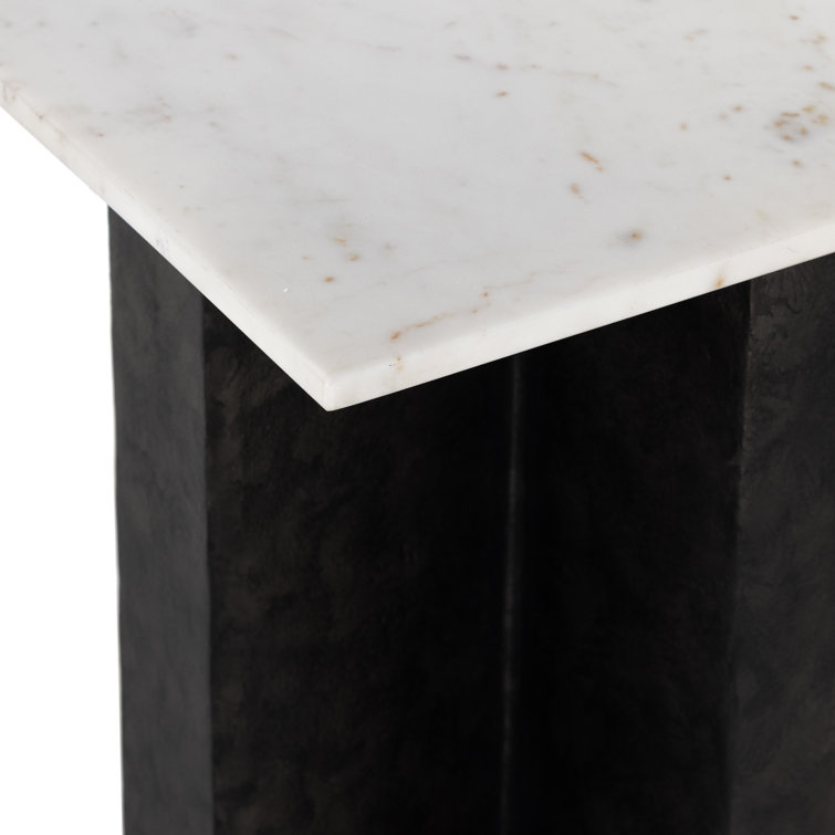 Contemporary Marlow Square End Table in Polished White Marble and Raw Black