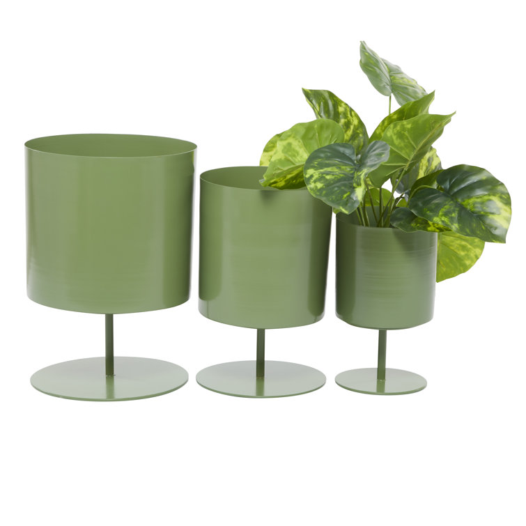Green Metal Round Indoor Planter Set - 3 Pieces