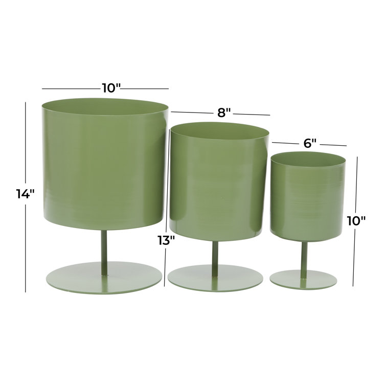 Green Metal Round Indoor Planter Set - 3 Pieces