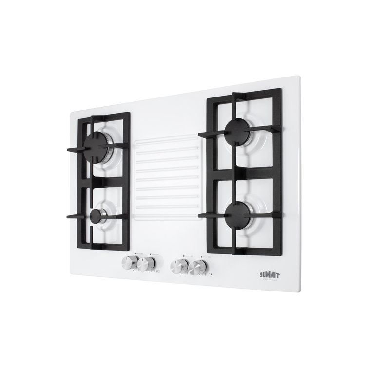 Summit 30" White Steel 4-Burner Gas Cooktop with Cast Iron Grates