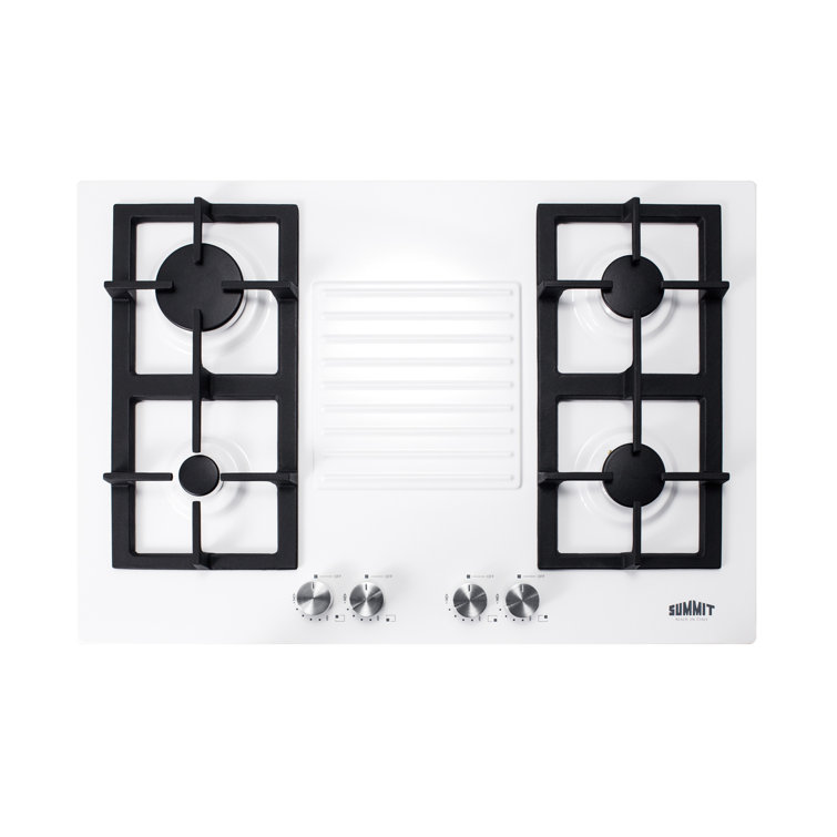Summit 30" White Steel 4-Burner Gas Cooktop with Cast Iron Grates
