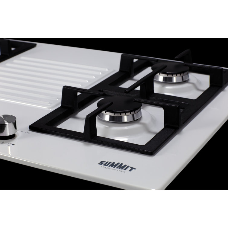 Summit 30" White Steel 4-Burner Gas Cooktop with Cast Iron Grates