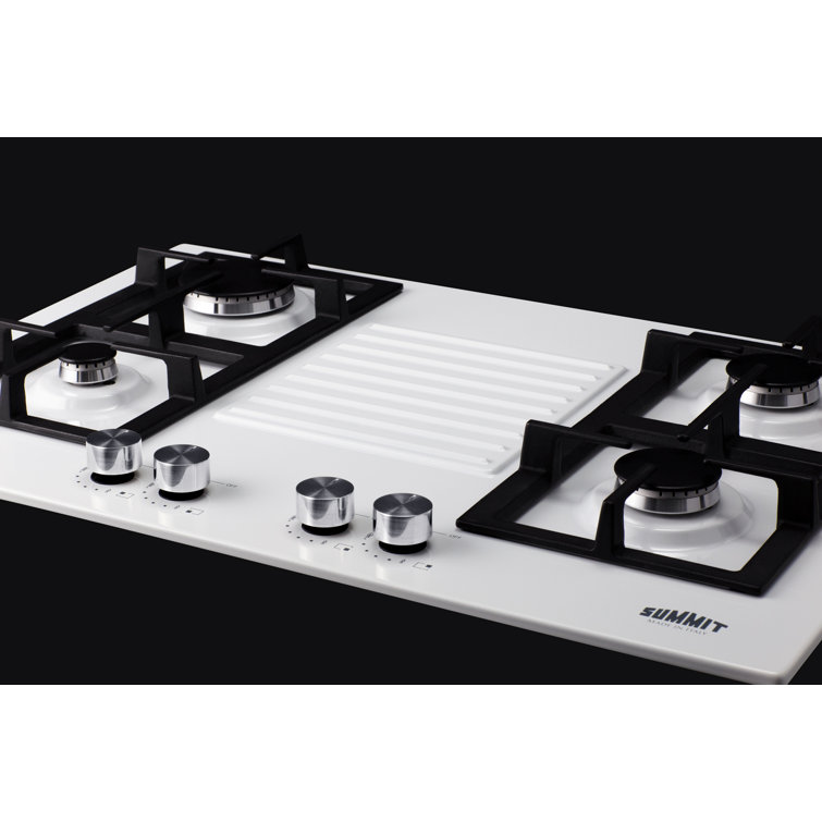 Summit 30" White Steel 4-Burner Gas Cooktop with Cast Iron Grates