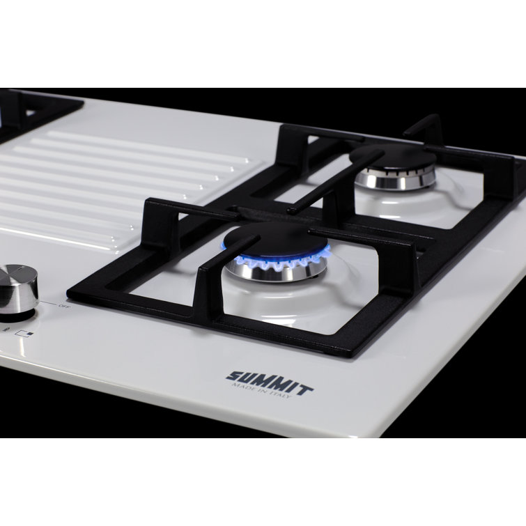 Summit 30" White Steel 4-Burner Gas Cooktop with Cast Iron Grates