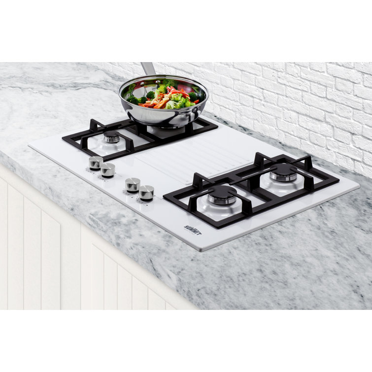 Summit 30" White Steel 4-Burner Gas Cooktop with Cast Iron Grates