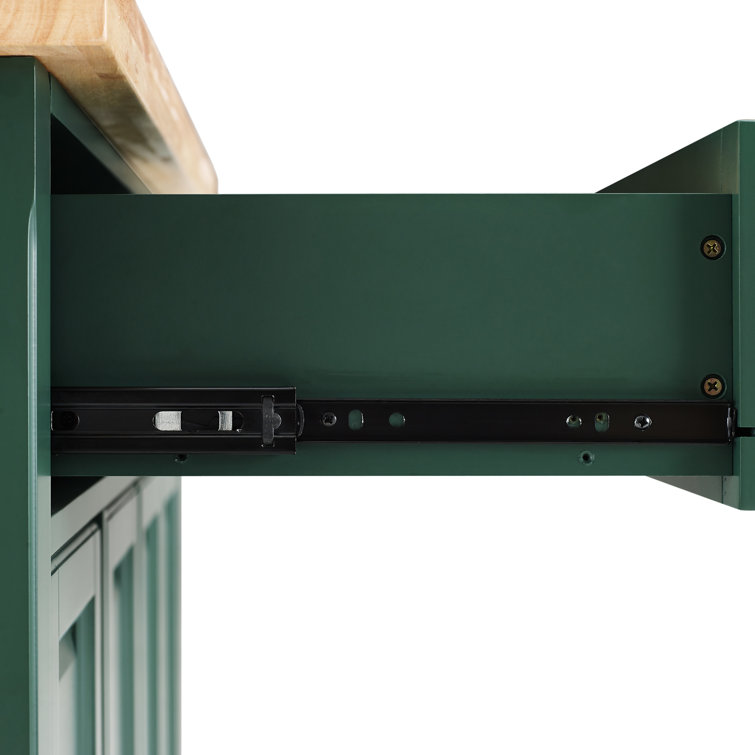 Emerald Green Birch Wood Kitchen Island Cart with Storage