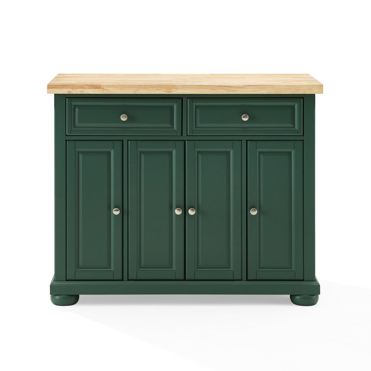 Emerald Green Birch Wood Kitchen Island Cart with Storage