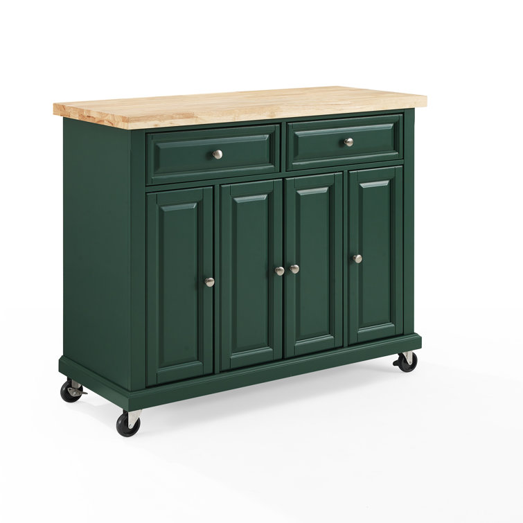 Emerald Green Birch Wood Kitchen Island Cart with Storage
