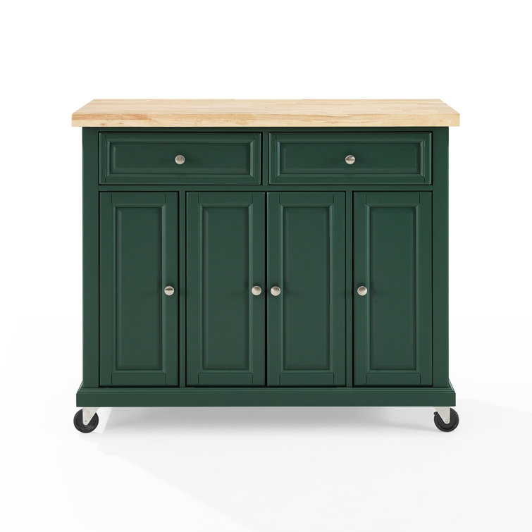 Emerald Green Birch Wood Kitchen Island Cart with Storage