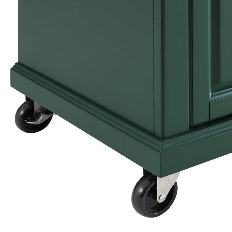 Emerald Green Birch Wood Kitchen Island Cart with Storage