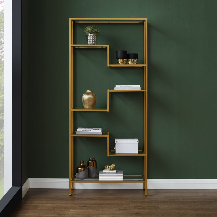Sloane Gold Steel Geometric Etagere with Glass Shelves