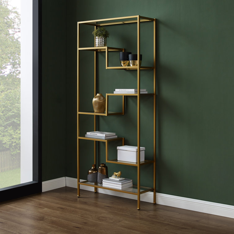 Sloane Gold Steel Geometric Etagere with Glass Shelves