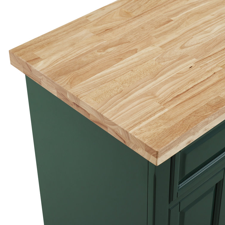 Emerald Green Birch Wood Kitchen Island Cart with Storage