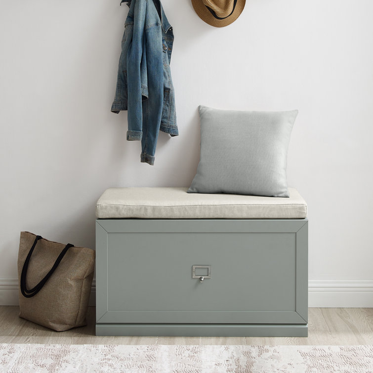 Harper Modern Gray Linen Blend Storage Bench with Cushion