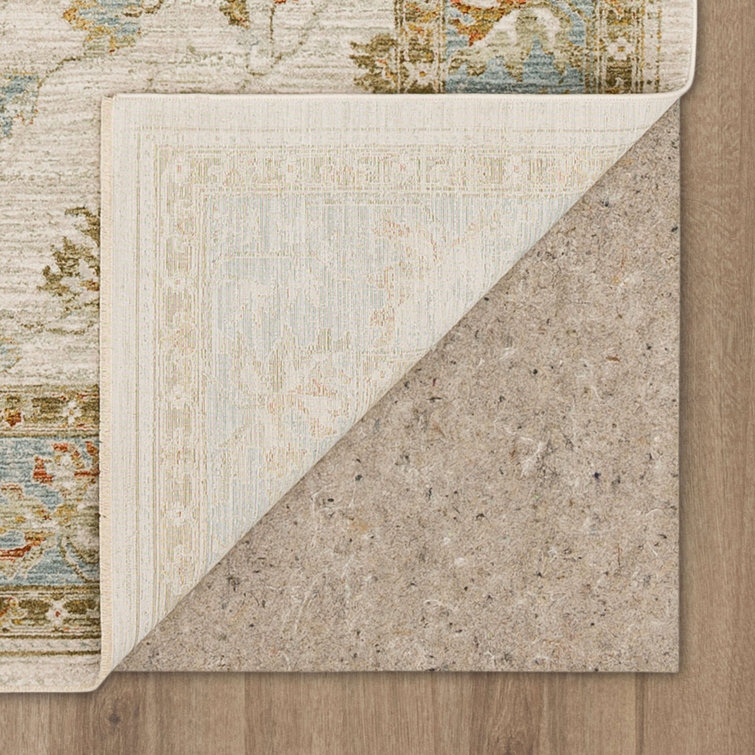 Cream and Blue Synthetic Stain-Resistant Area Rug, 10' x 14'